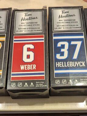 Tim Horton lot of 4 mini sticks Weber, Hellebuyck, Pettersson, Bergeron